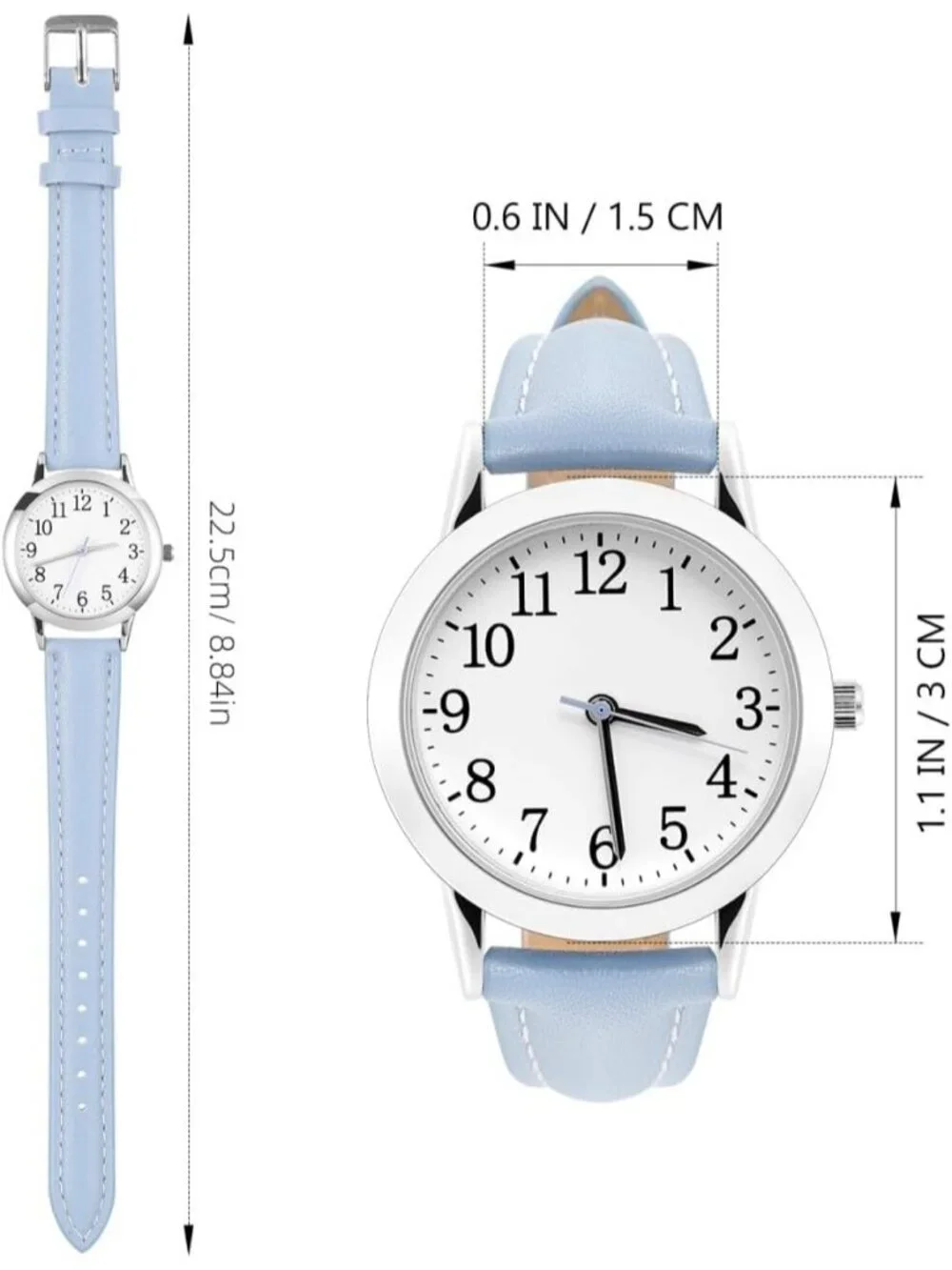 Women's Blue White Analog Quartz Leather Band Round Dial Waterproof Wrist Watch